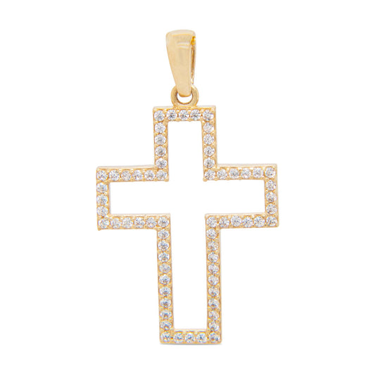 14K Yellow Gold CZ Open Cross Pendant