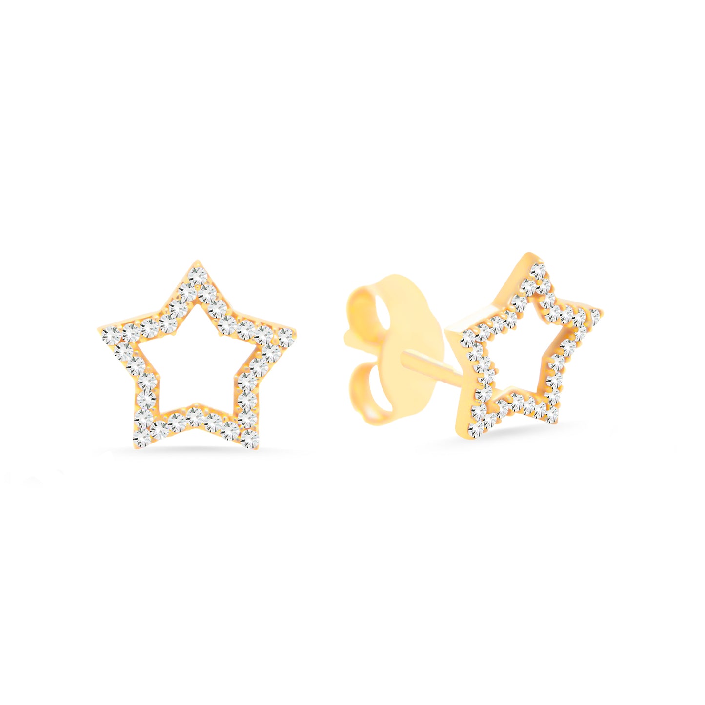 14K Yellow Gold Extra Small Open Star Pave White CZ Stud Screwback Earrings