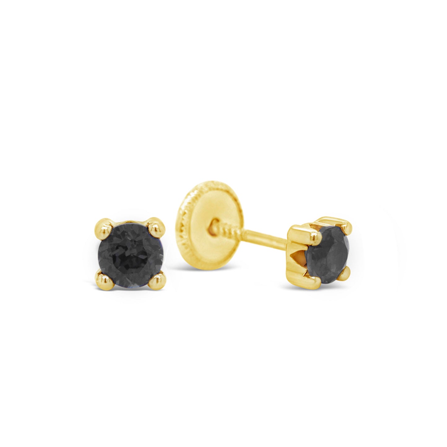 14K Yellow Gold 2MM Black CZ Stud Screwback Earrings