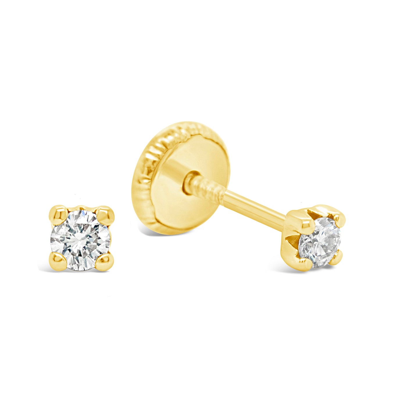 14K Yellow Gold 2MM White CZ Stud Screwback Earrings