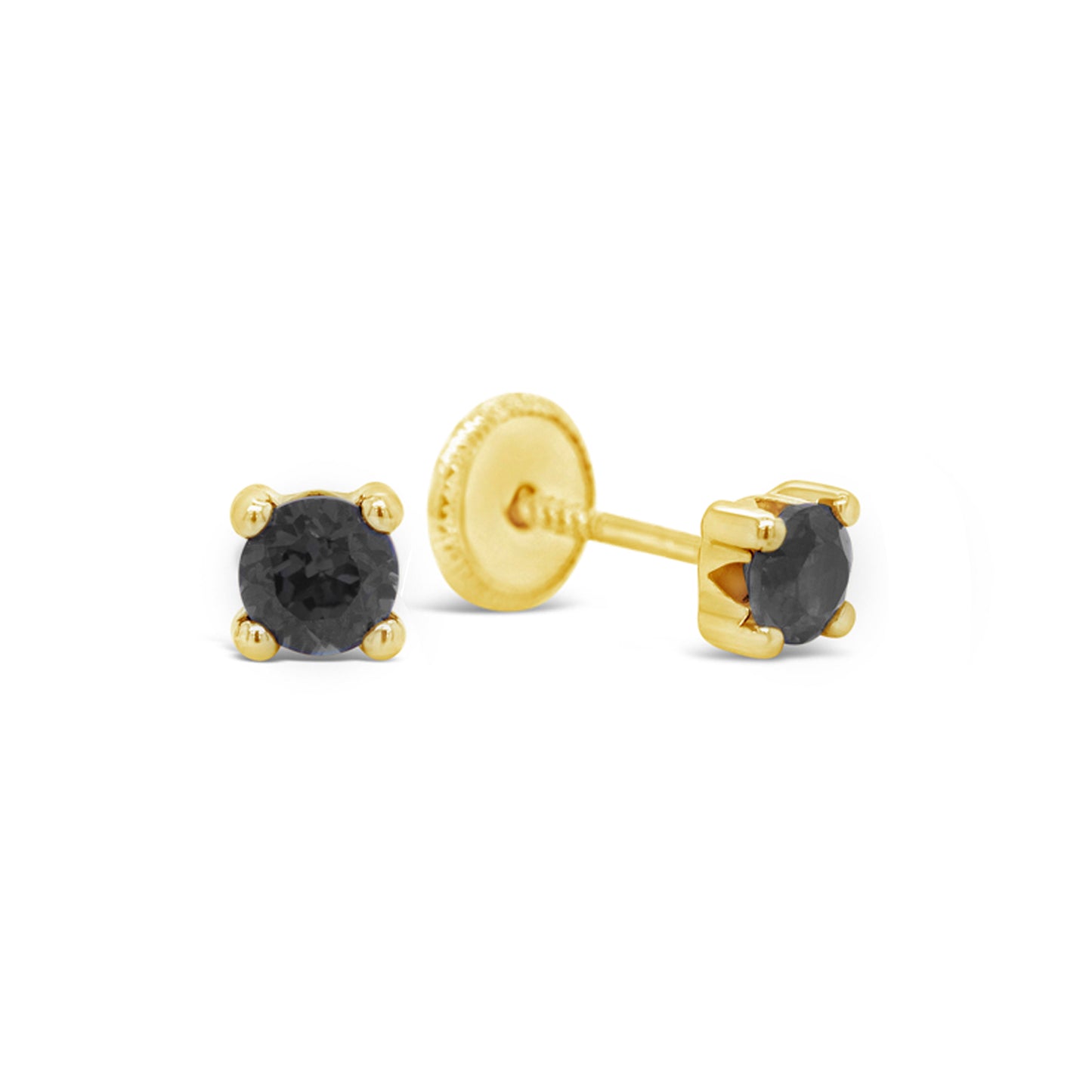 14K Yellow Gold 3MM Black CZ Stud Screwback Earrings