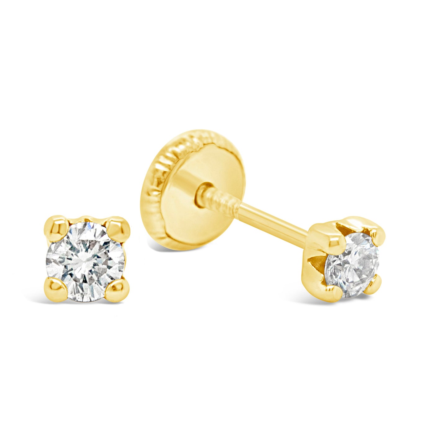 14K Yellow Gold 3MM White CZ Stud Screwback Earrings