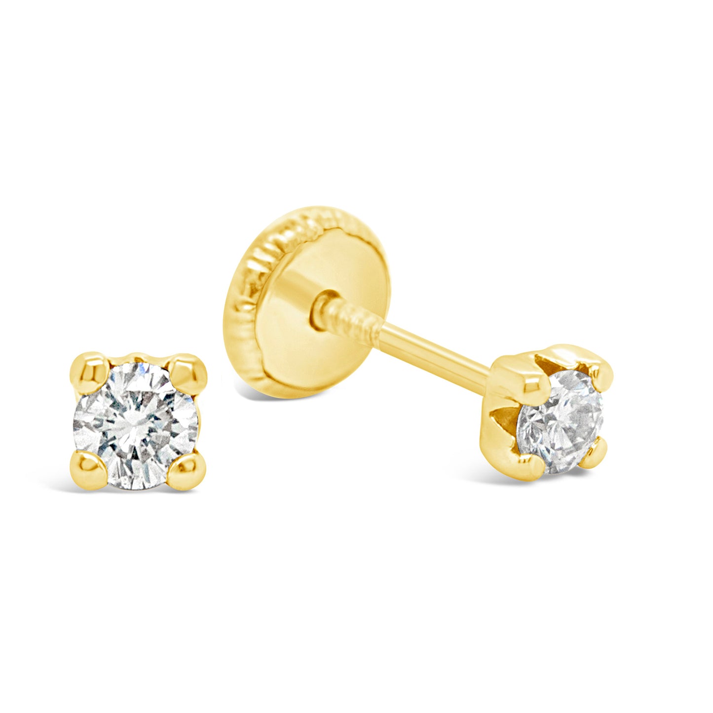14K White Gold 3.5MM White CZ Stud Screwback Earrings