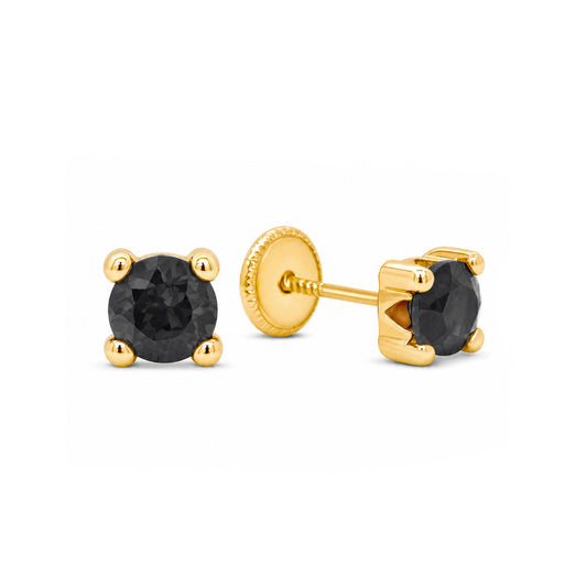 14K Yellow Gold 5MM Black CZ Stud Screwback Earrings
