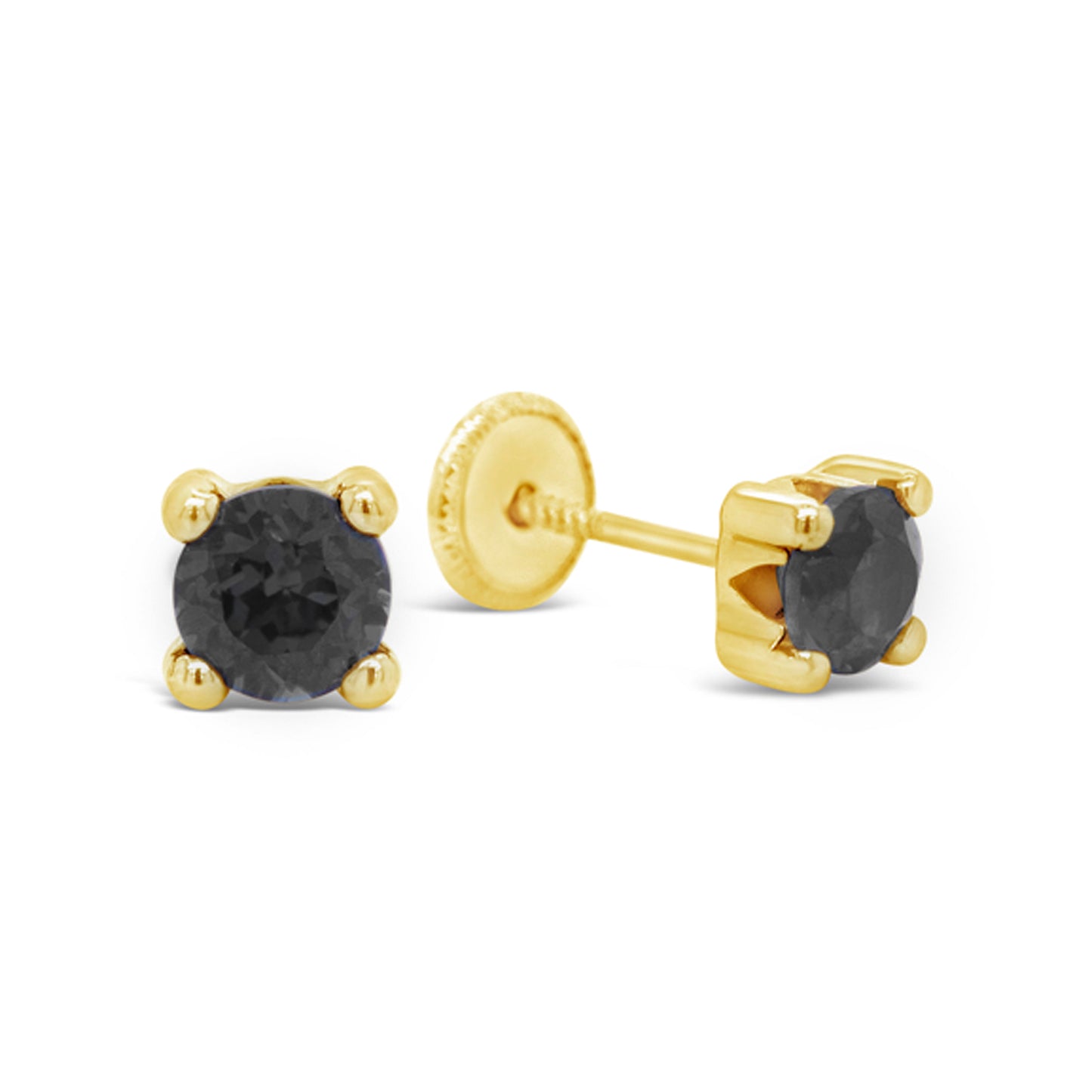 14K Yellow Gold 5MM Black CZ Stud Screwback Earrings