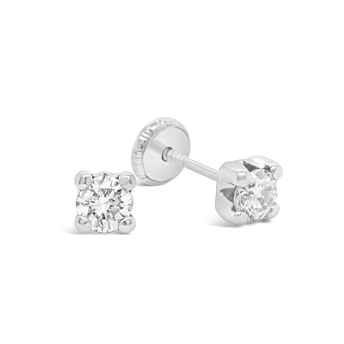 14K White Gold 5MM White CZ Stud Screwback Earrings