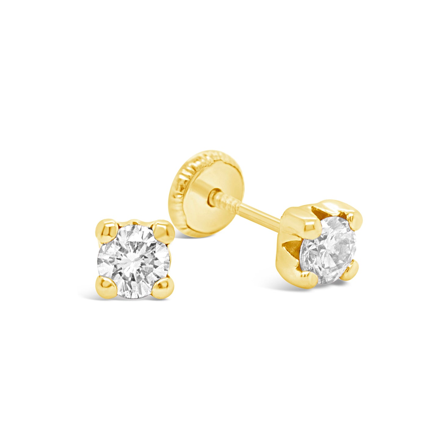 14K Yellow Gold 5MM White CZ Stud Screwback Earrings