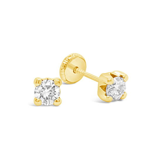 14K Yellow Gold 5MM White CZ Stud Screwback Earrings