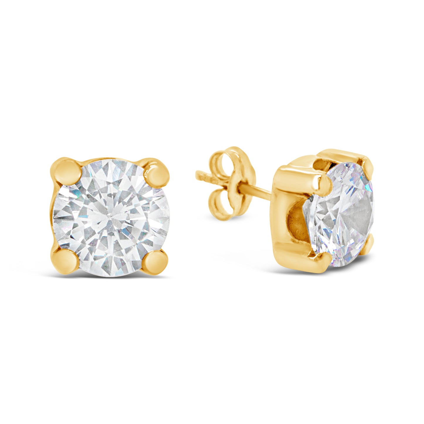 14K Yellow Gold 7MM White CZ Stud Pushback Earrings