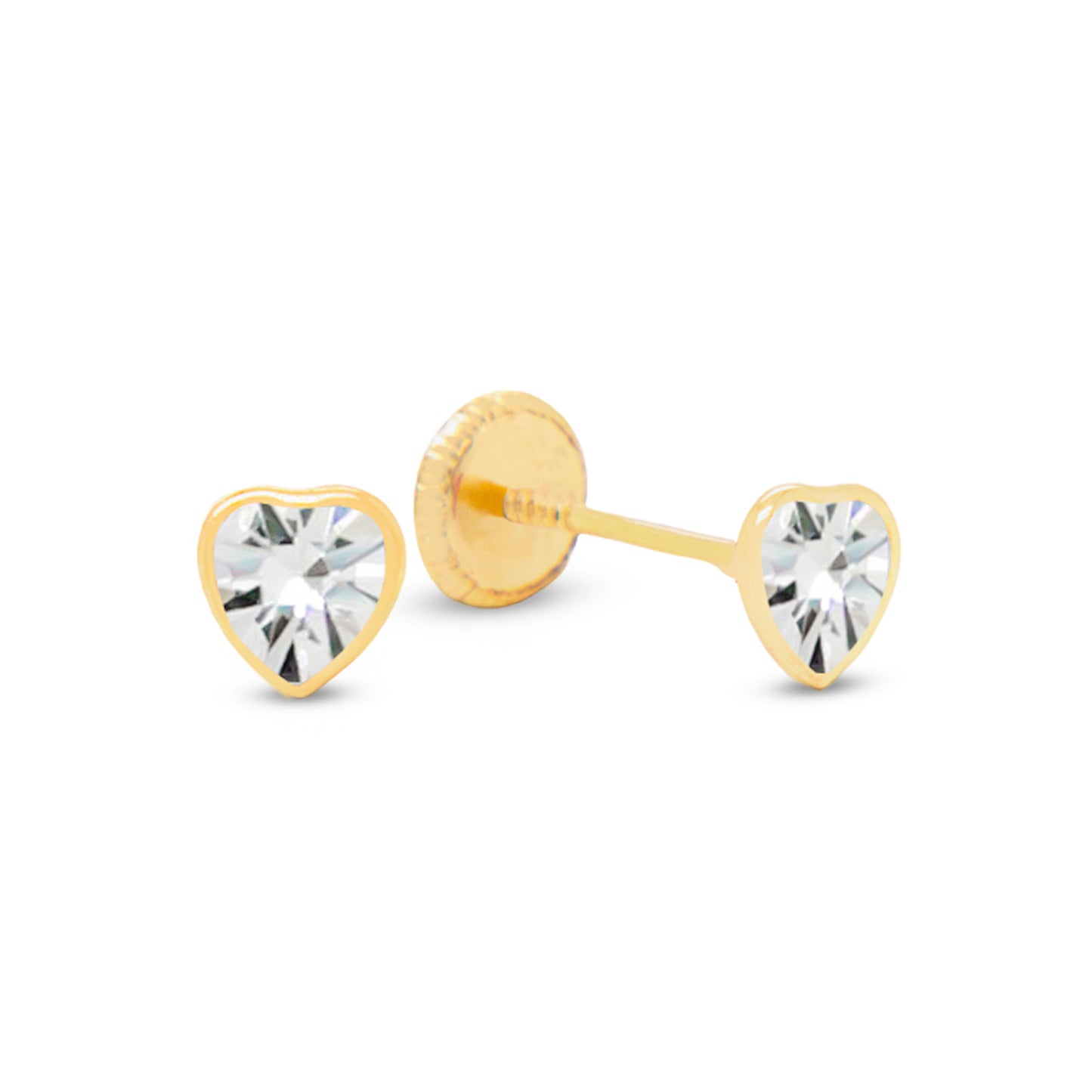 14K Yellow Gold Medium Bezel-Set Heart White CZ Stud Screwback Earrings