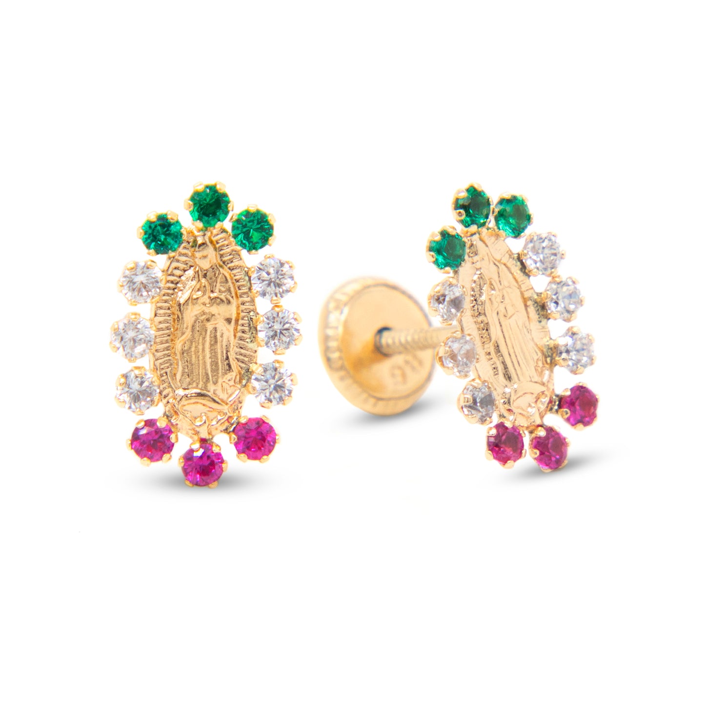 14K Yellow Gold Oval Guadalupe Multi-Color CZ Halo Screbwack Earrings