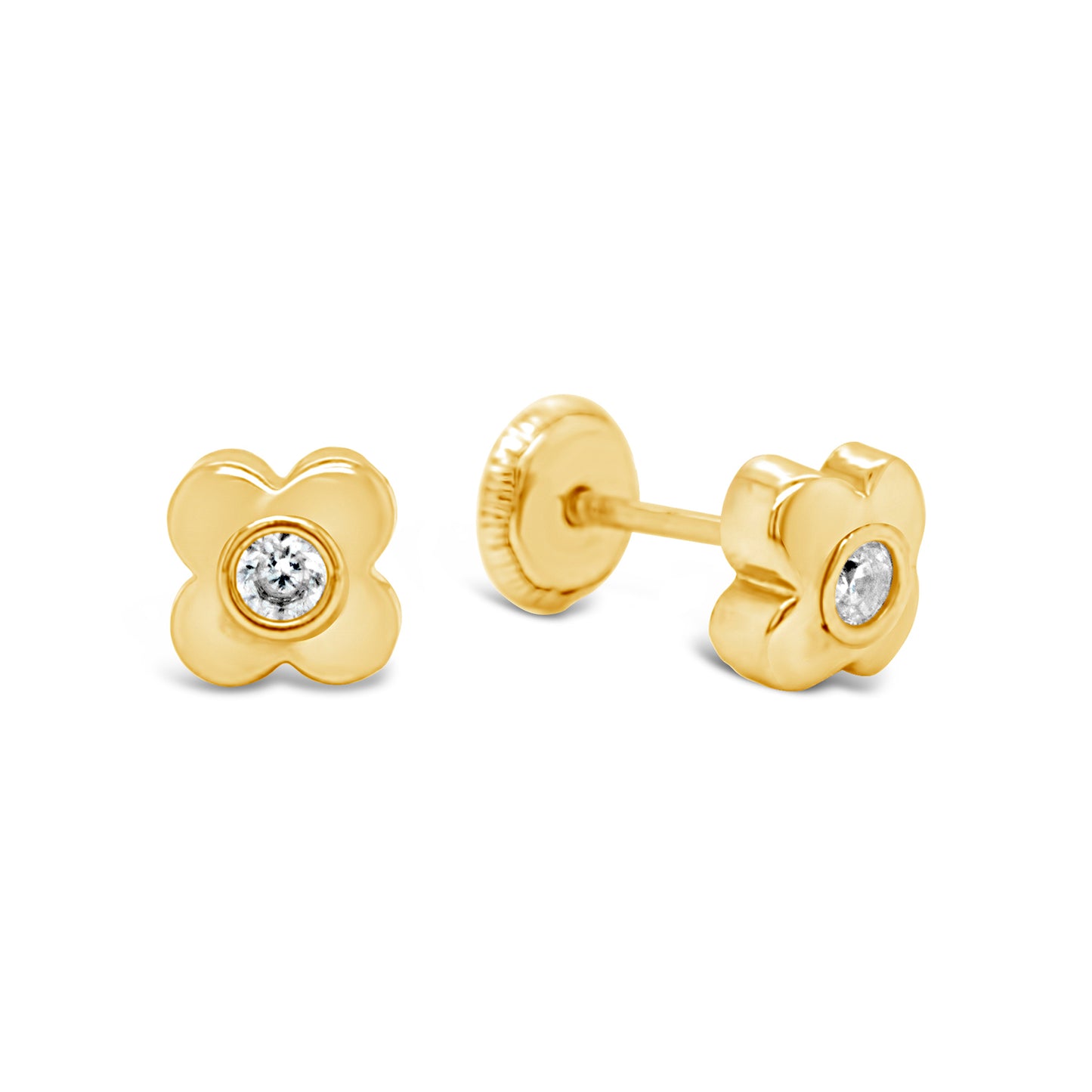 14K White Gold Medium Bubble Flower with Soulitaire CZ Center Stud Screwback Earrings