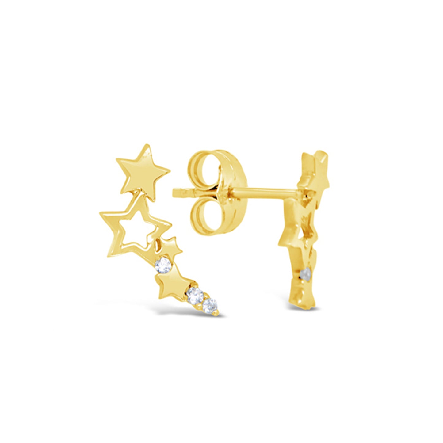 14K Yellow Gold Multi-Star White CZ Ear Climber Earrings