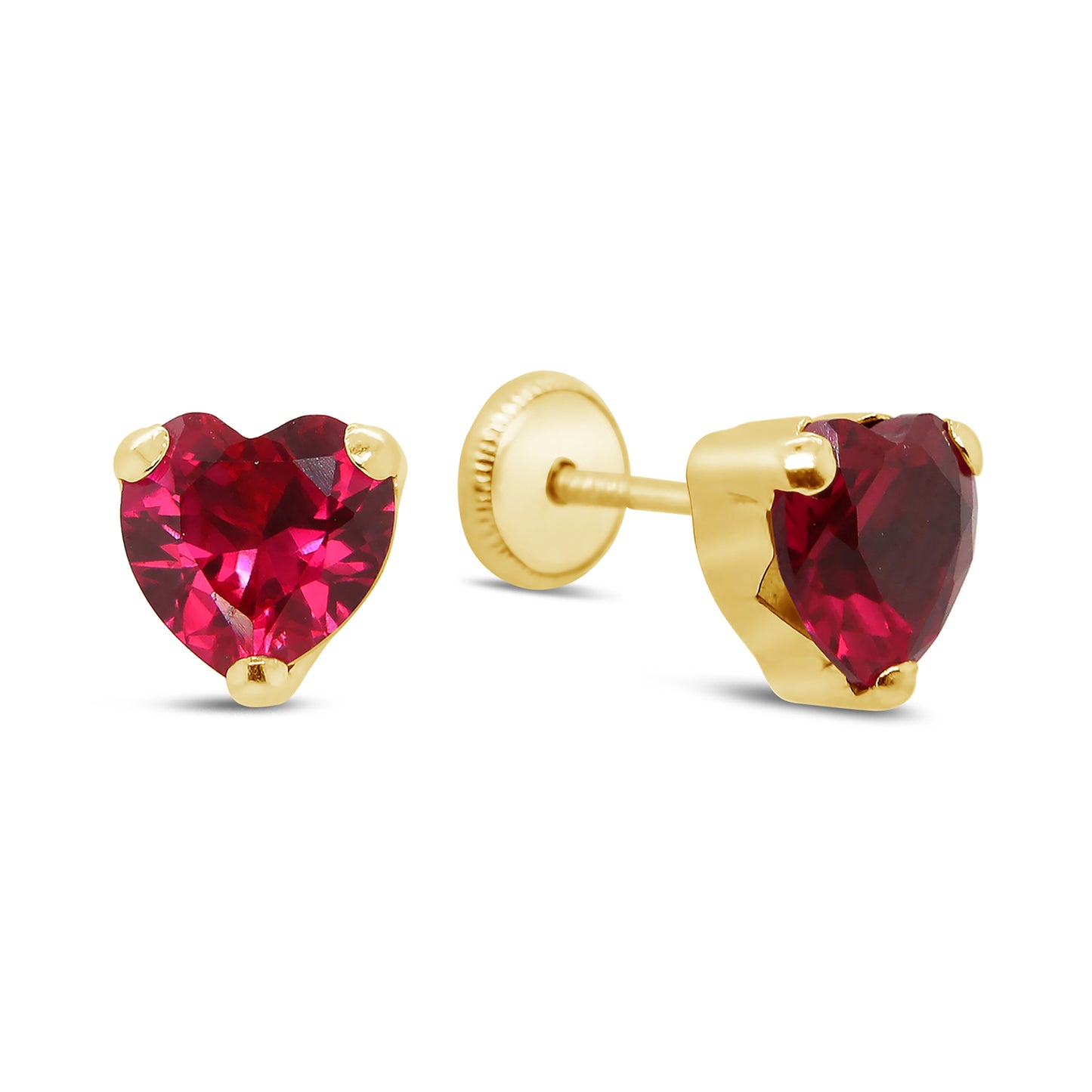 14K Yellow Gold Extra Large Red Heart CZ Prong-Set Stud Screwback Earrings