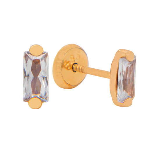 14K Yellow Gold CZ Baguette Stud Screwback Earrings
