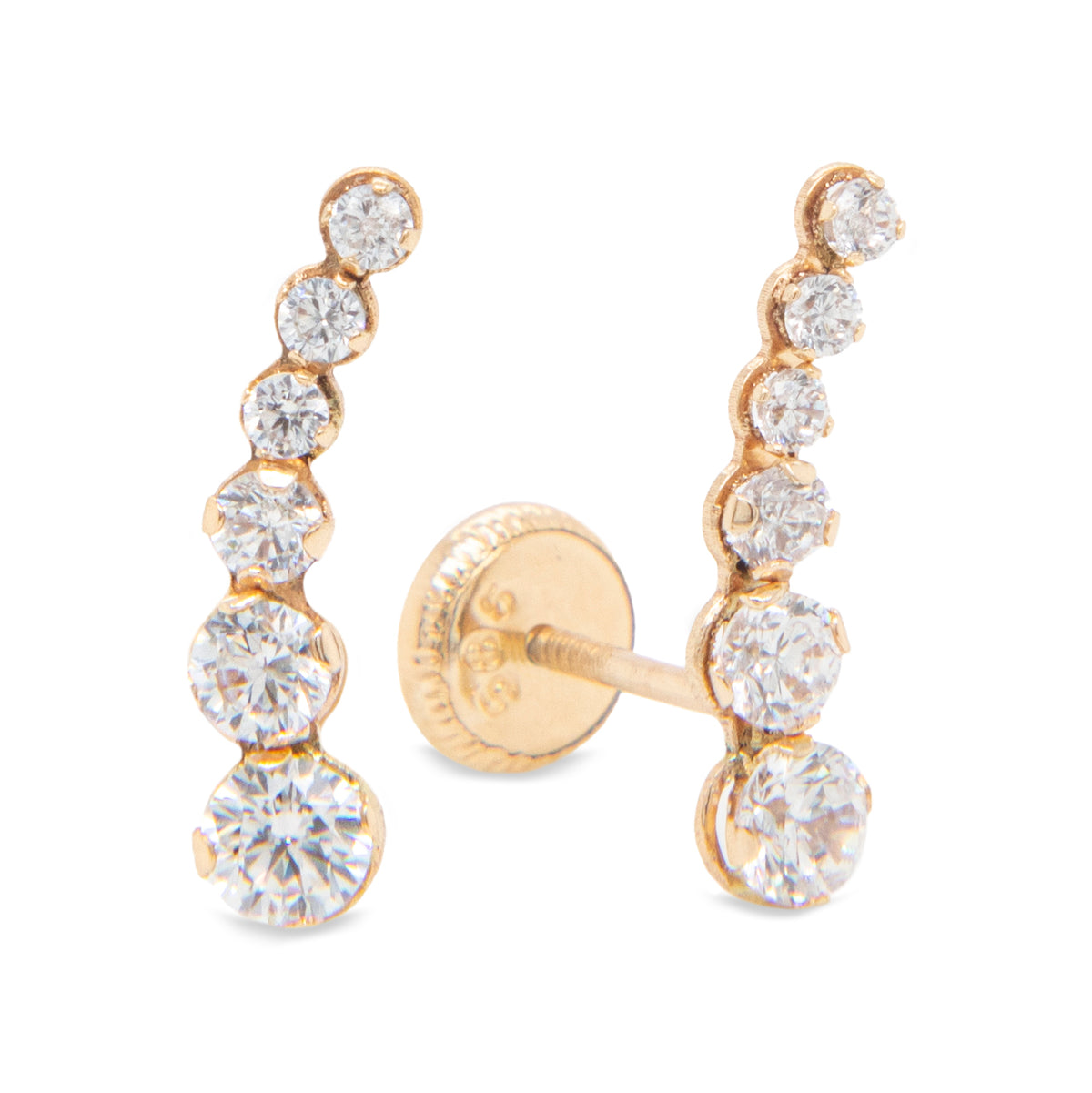 14K Yellow Gold Extra Small White CZ Curved Bar Stud Screwback Earring