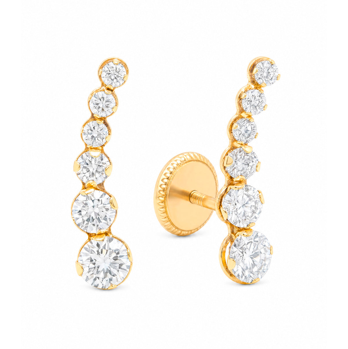 14K Yellow Gold Extra Small White CZ Curved Bar Stud Screwback Earring