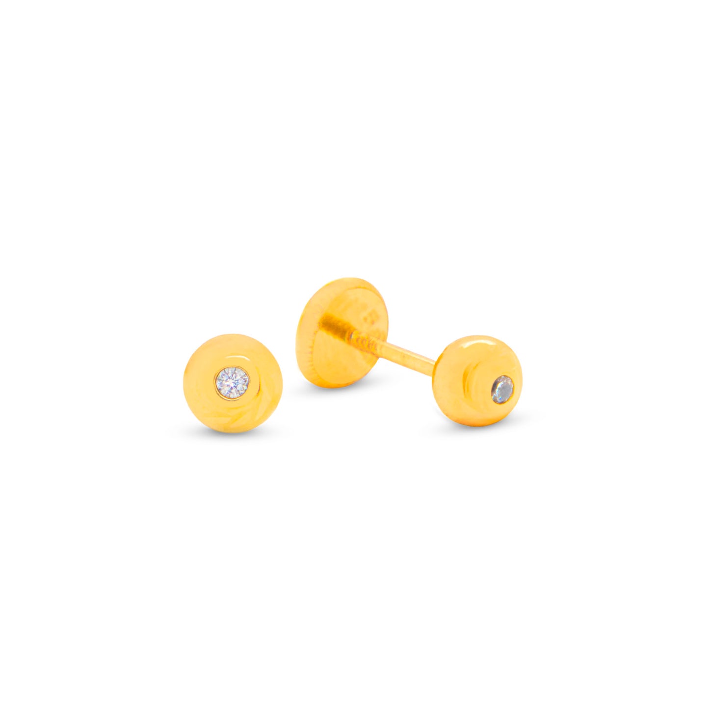 14K Yellow Gold 3MM Solitaire CZ Round Stud Screwback Earrings