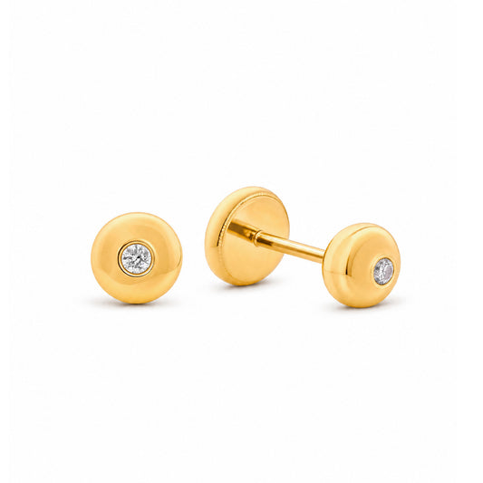 14K Yellow Gold 3MM Solitaire CZ Round Stud Screwback Earrings