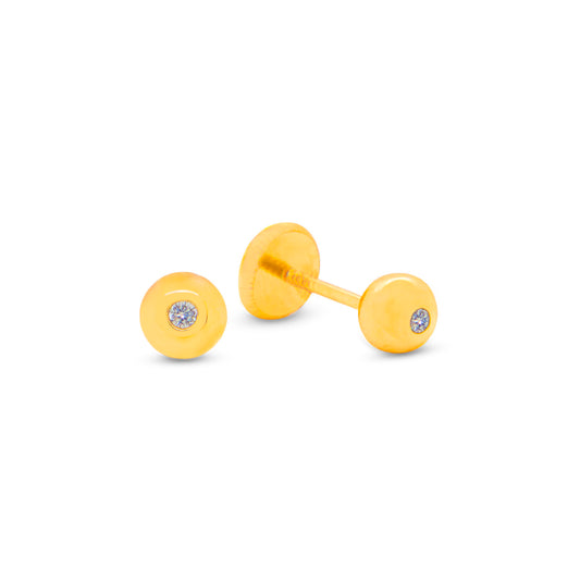 14K Yellow Gold 4MM Solitaire CZ Round Stud Screwback Earrings