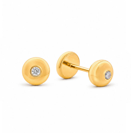 14K Yellow Gold 4MM Solitaire CZ Round Stud Screwback Earrings