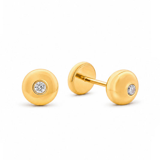 14K Yellow Gold 5MM Solitaire CZ Round Stud Screwback Earrings