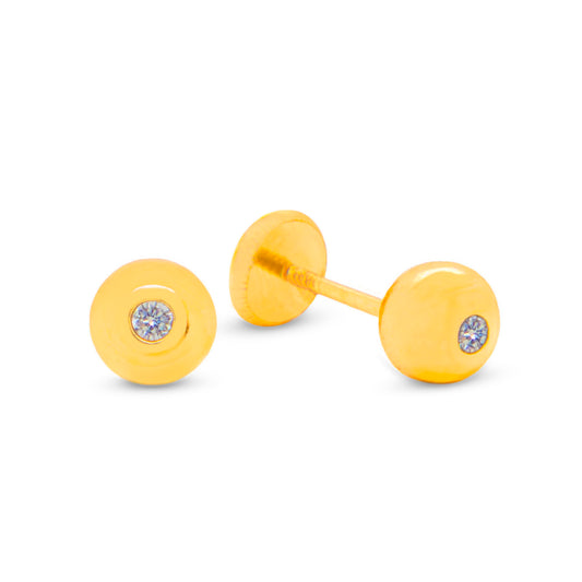 14K Yellow Gold 6MM Solitaire CZ Round Stud Screwback Earrings
