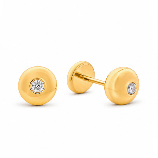 14K Yellow Gold 6MM Solitaire CZ Round Stud Screwback Earrings