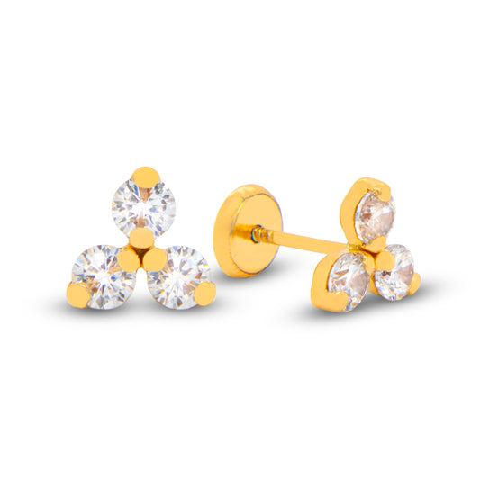 14K Yellow Gold Unique Triangle CZ Cluster Screwback Earrings
