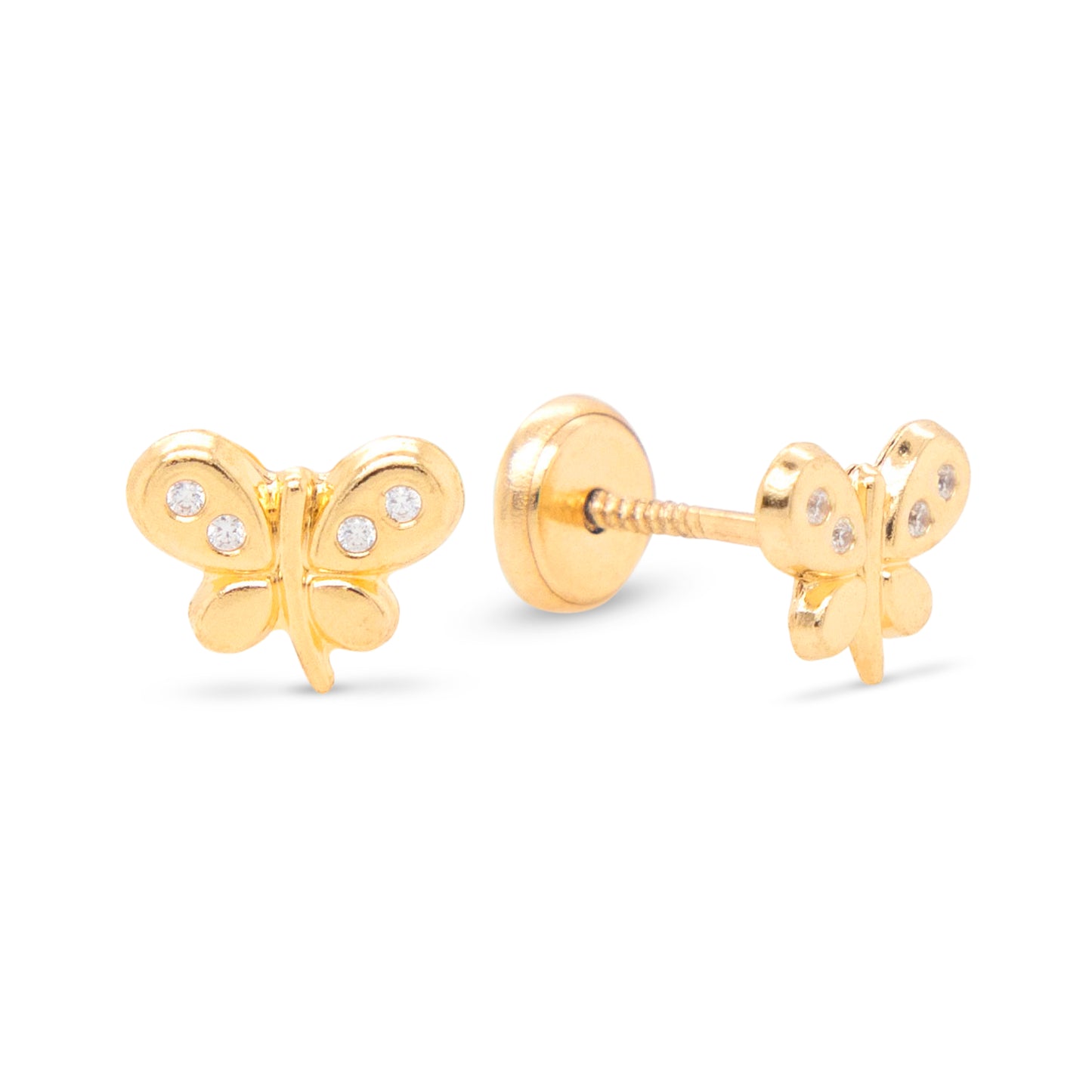 14K Yellow Gold Textured Dragonfly with CZ Accents Stud Screwback Earrings