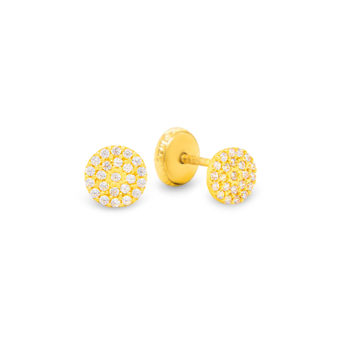 14K Yellow Gold Small Cubic Zirconia Round Pave Stud Screwback Earrings