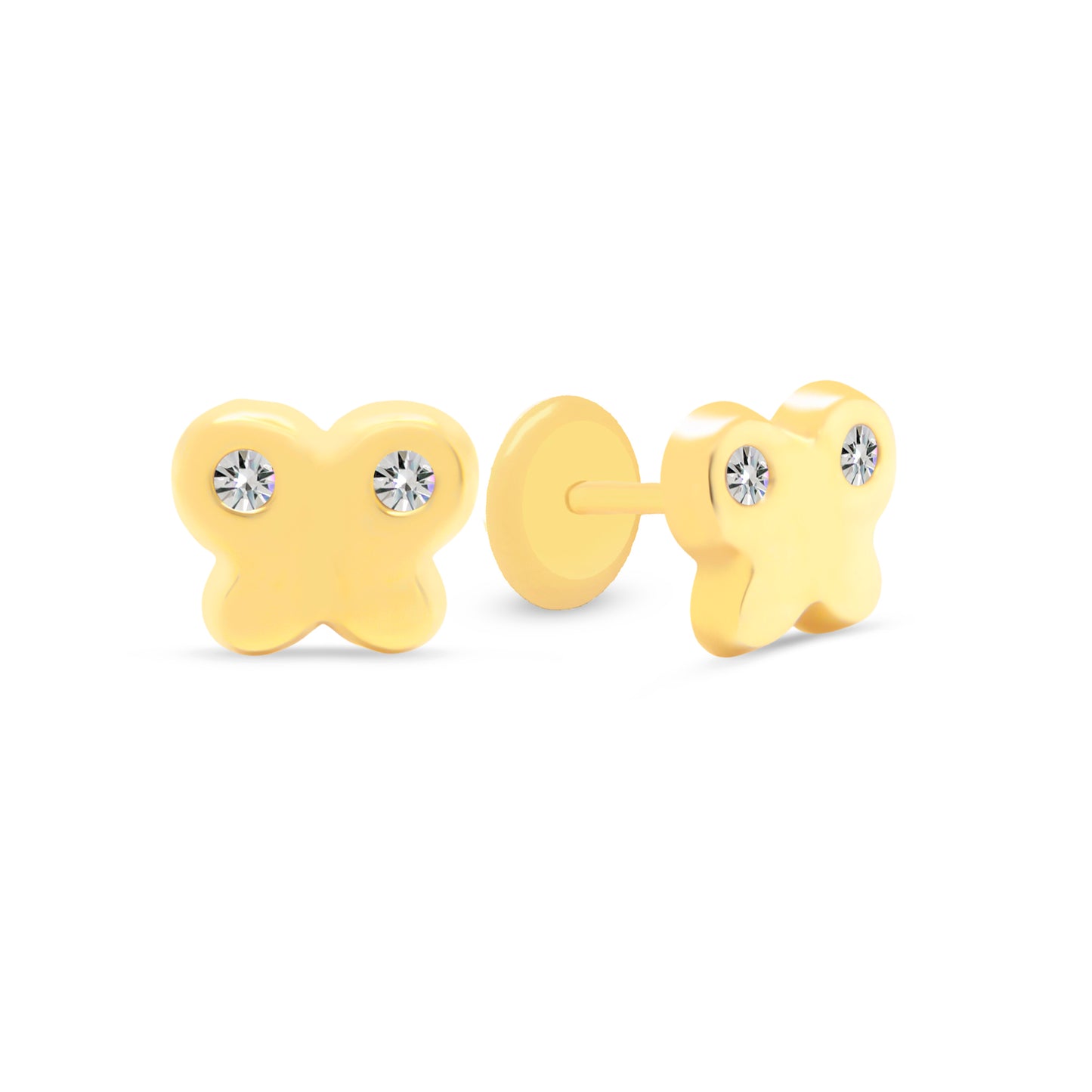 14K Yellow Gold Polished Butterfly with White CZ Accents Stud Screwback Earrings