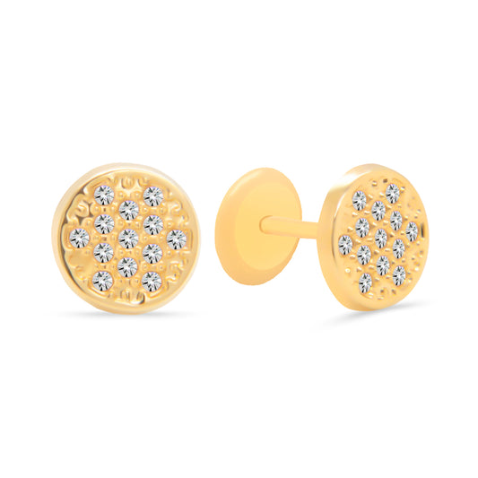 14K Yellow Gold Cubic Zirconia Pave Disc Stud Screwback Earrings