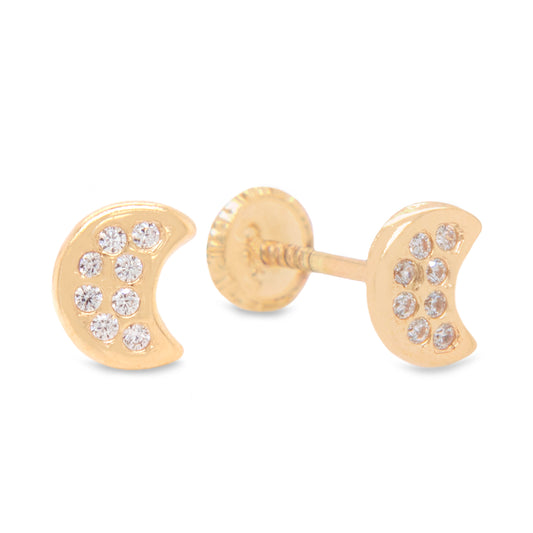 14K 14K Yellow Gold Small MP CZ Moon Stud Screwback Earrings