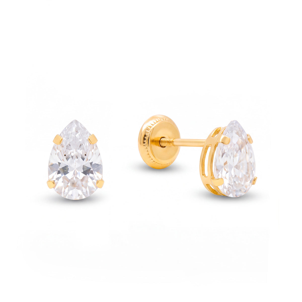 14K Yellow Gold 5MM CZ Pear Cut Stud Screwback Earrings