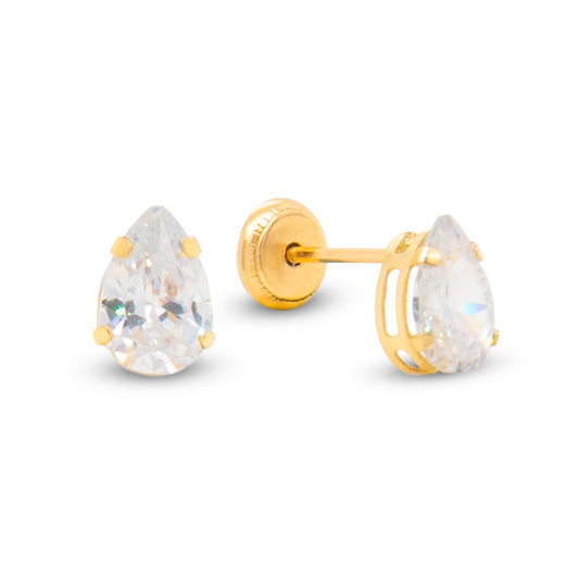 14K Yellow Gold 5MM CZ Pear Cut Stud Screwback Earrings