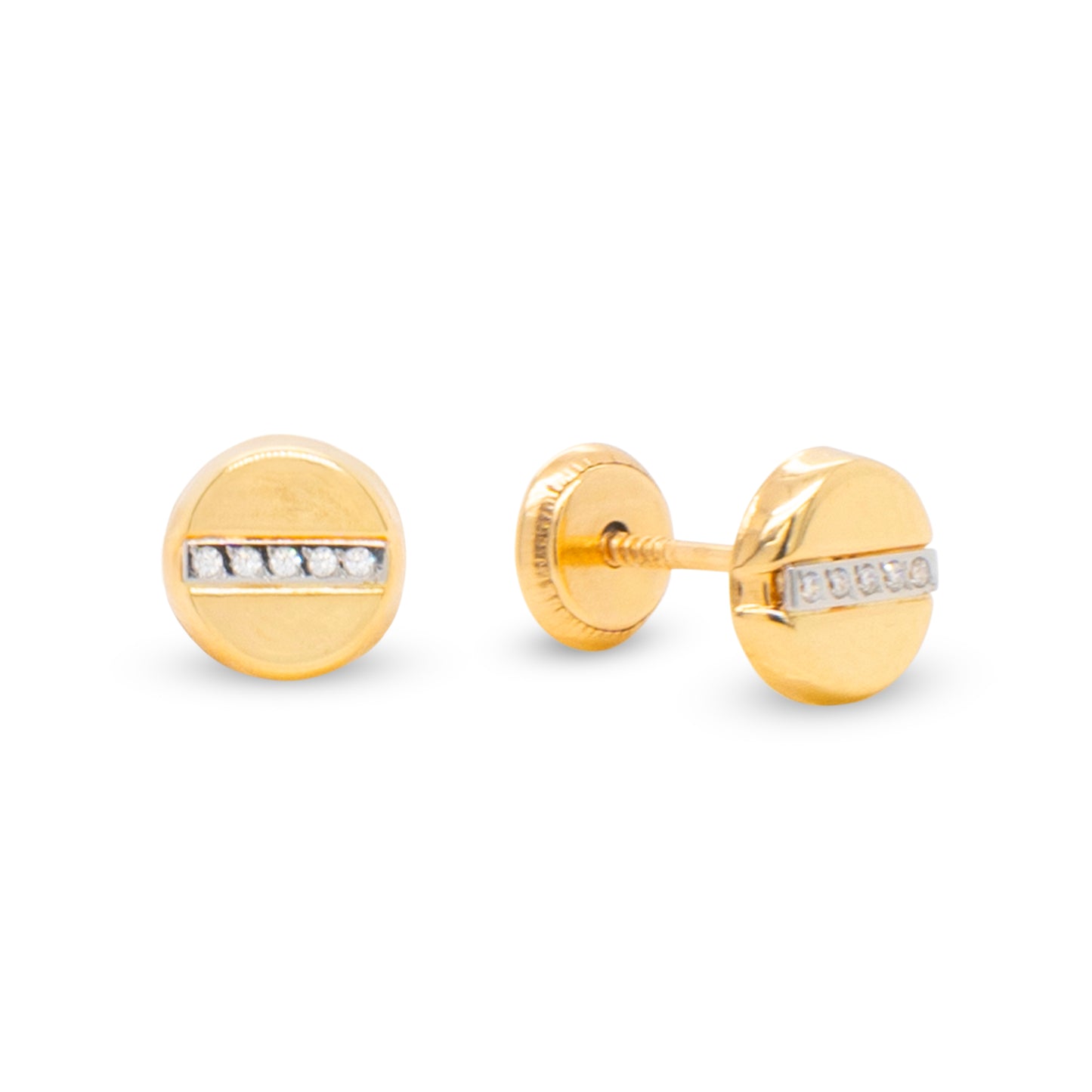14K Two Tones Screw Head and MP CZ Center Stud Screwback Earrings