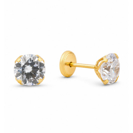 14K Yellow Gold 6MM White CZ Illusion Stud Screwback Earrings