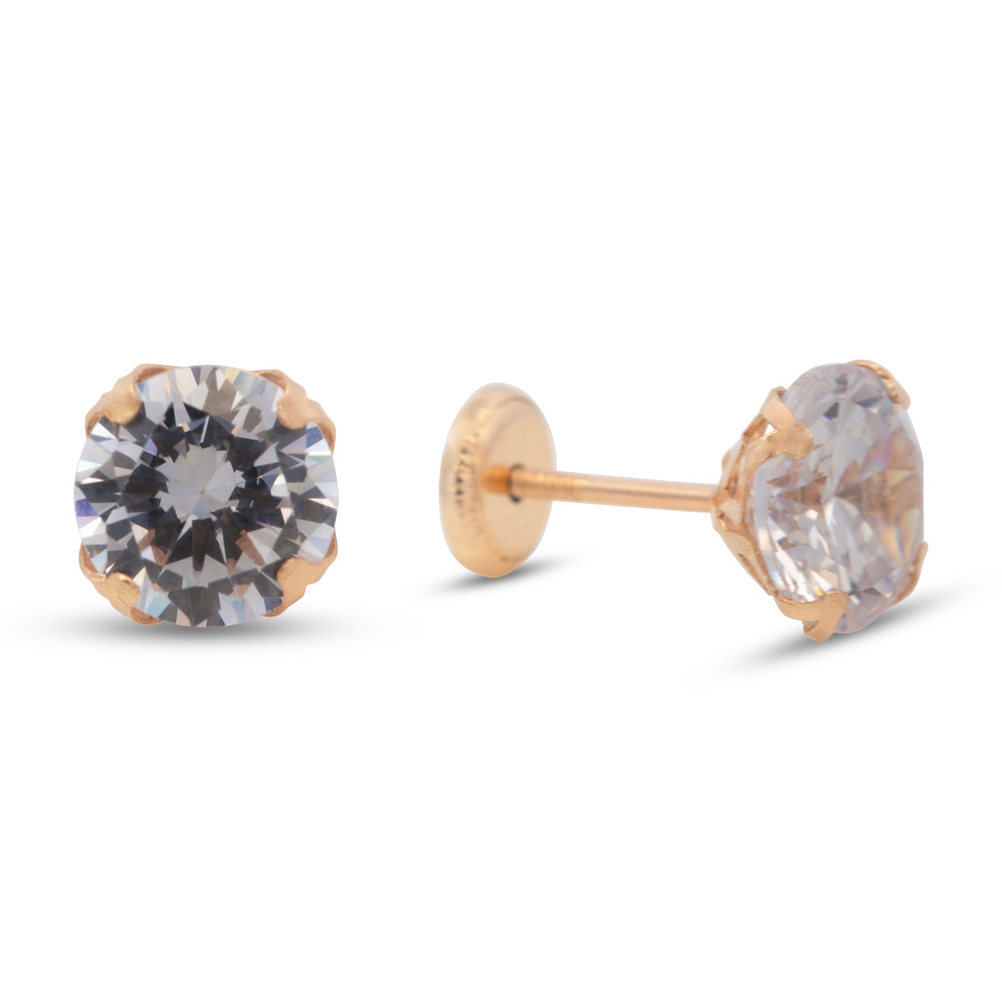 14K Yellow Gold 7MM White CZ Illusion Stud Screwback Earrings