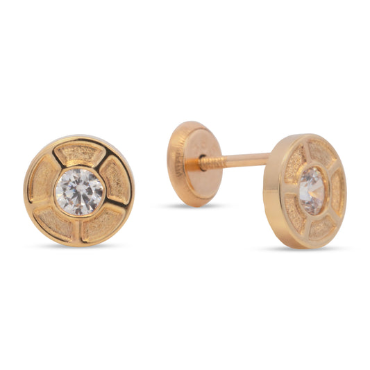 14K Yellow Gold Medium Disc with Solitaire CZ Screwback Earrings