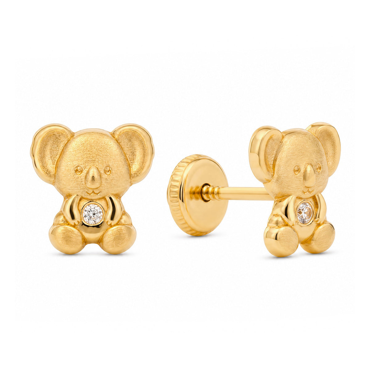 14K Yellow Gold Baby Elephant White CZ Center Stud Screwback Earrings