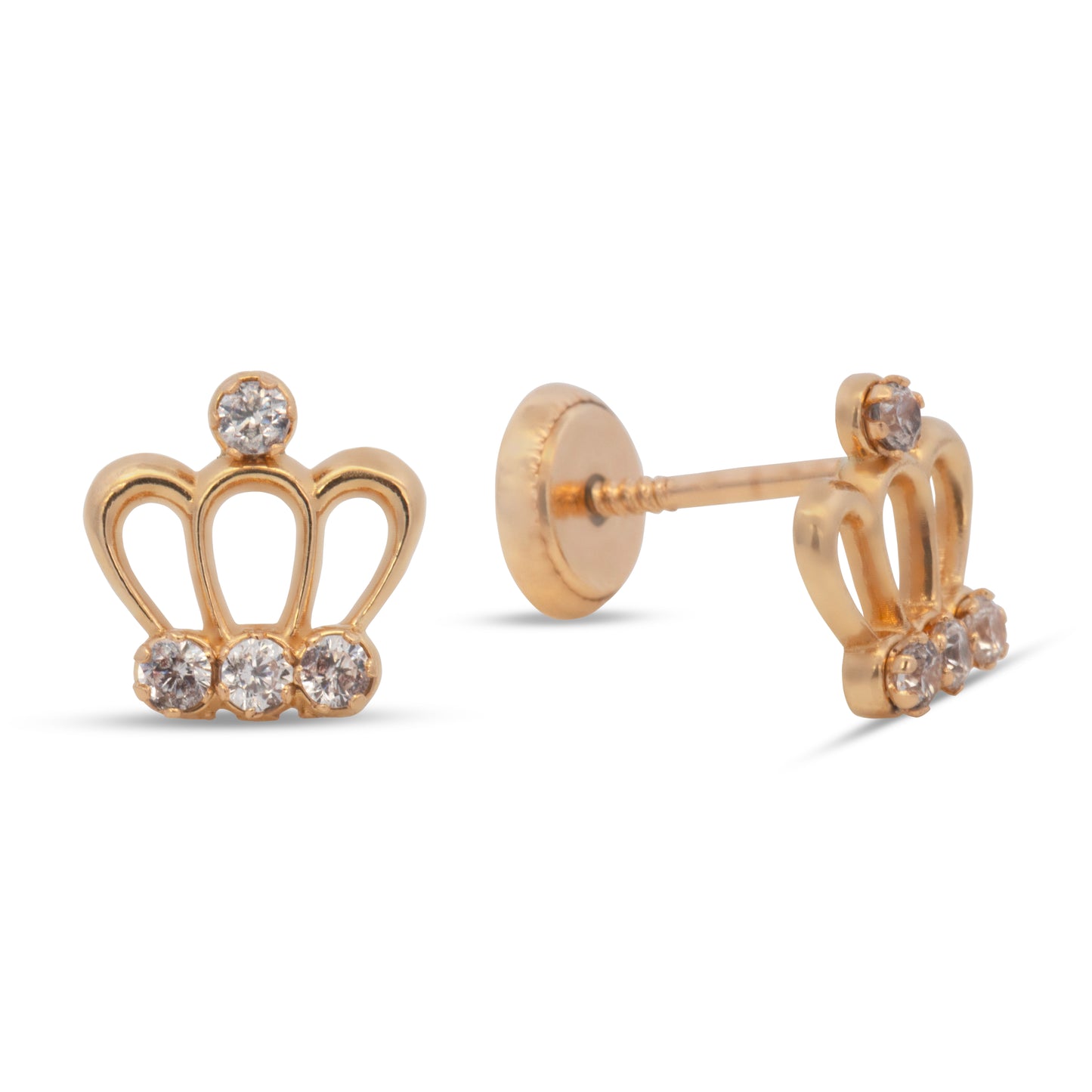 14K Yellow Gold Tiara Crown with White CZ Accents Stud Screwback Earrings