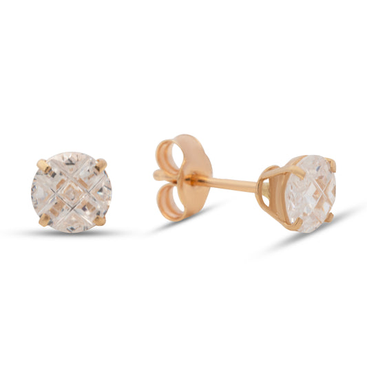 14K Yellow Gold 5MM White CZ Princess Stud Pushback Earrings