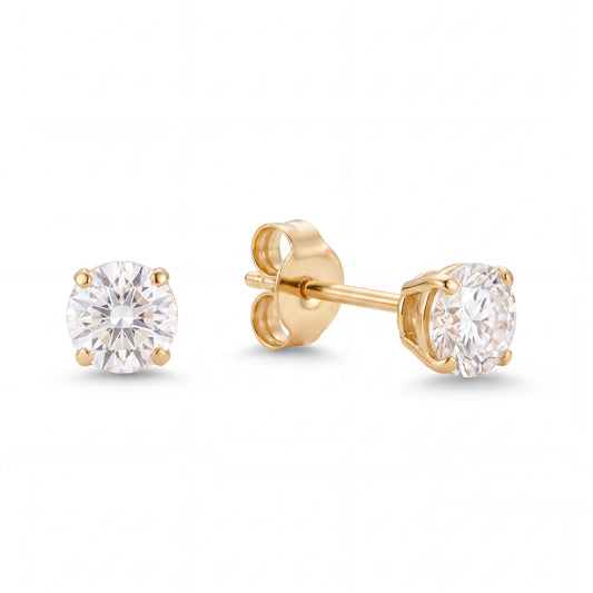 14K Yellow Gold 5MM White CZ Princess Stud Pushback Earrings
