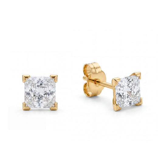14K Yellow Gold 5MM CZ Square Cut Stud Pushback Earrings