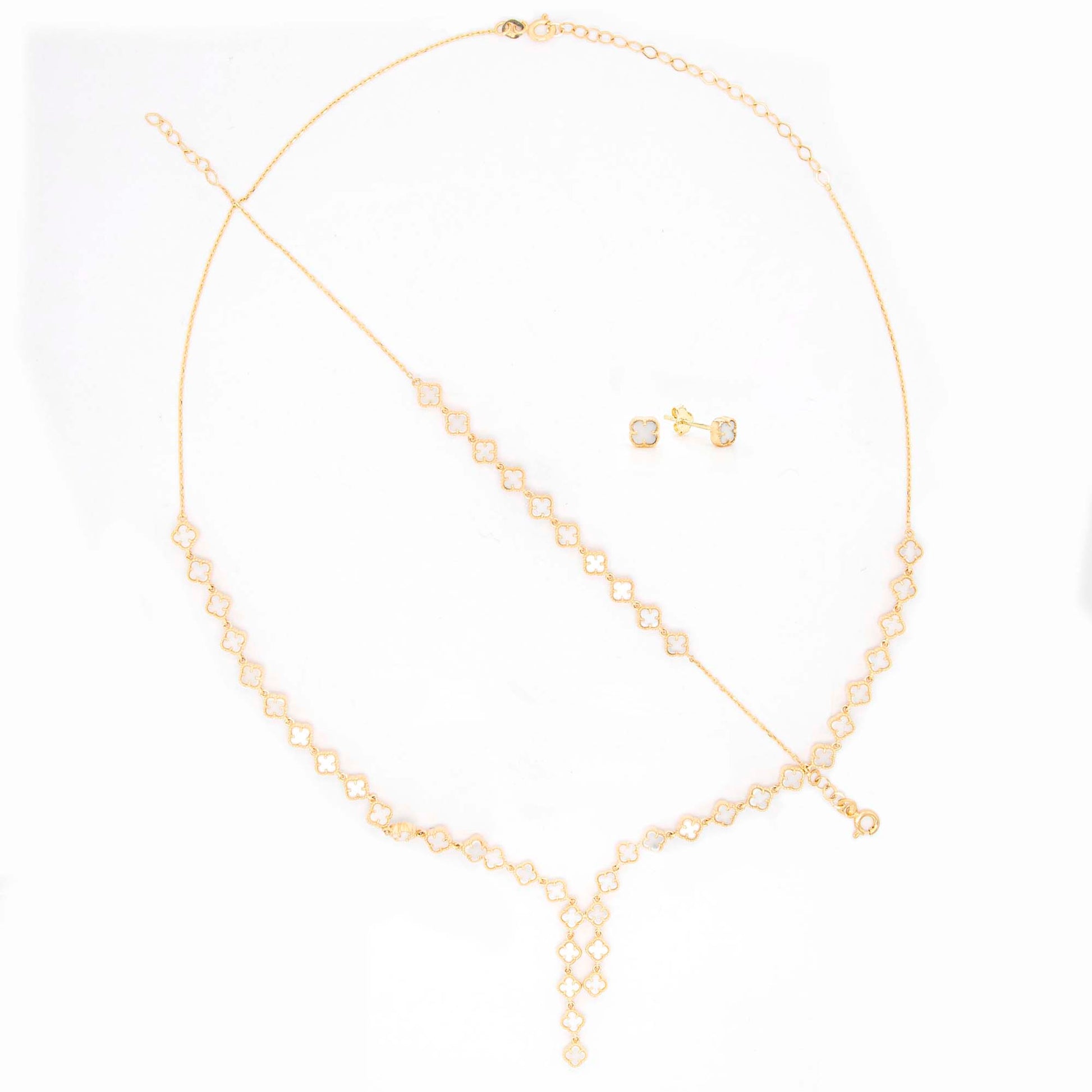 14K Yellow Gold White Clover Station Set