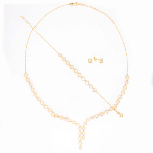 14K Yellow Gold White Clover Station Set
