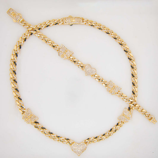 14K Yellow Gold CZ Monaco Butterfly & Heart Set