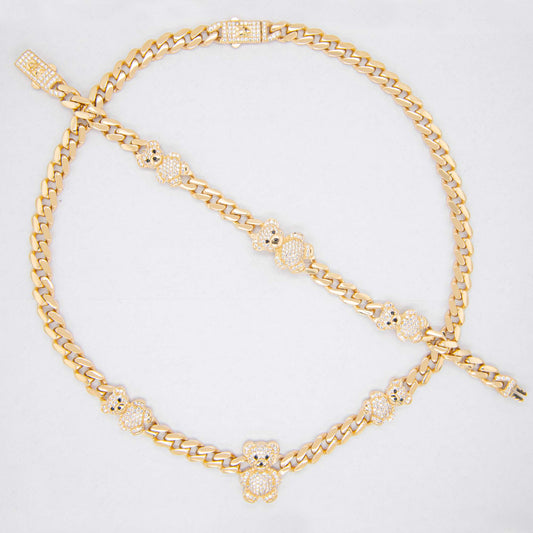 14K Yellow Gold CZ Monaco Teddy Bear Set