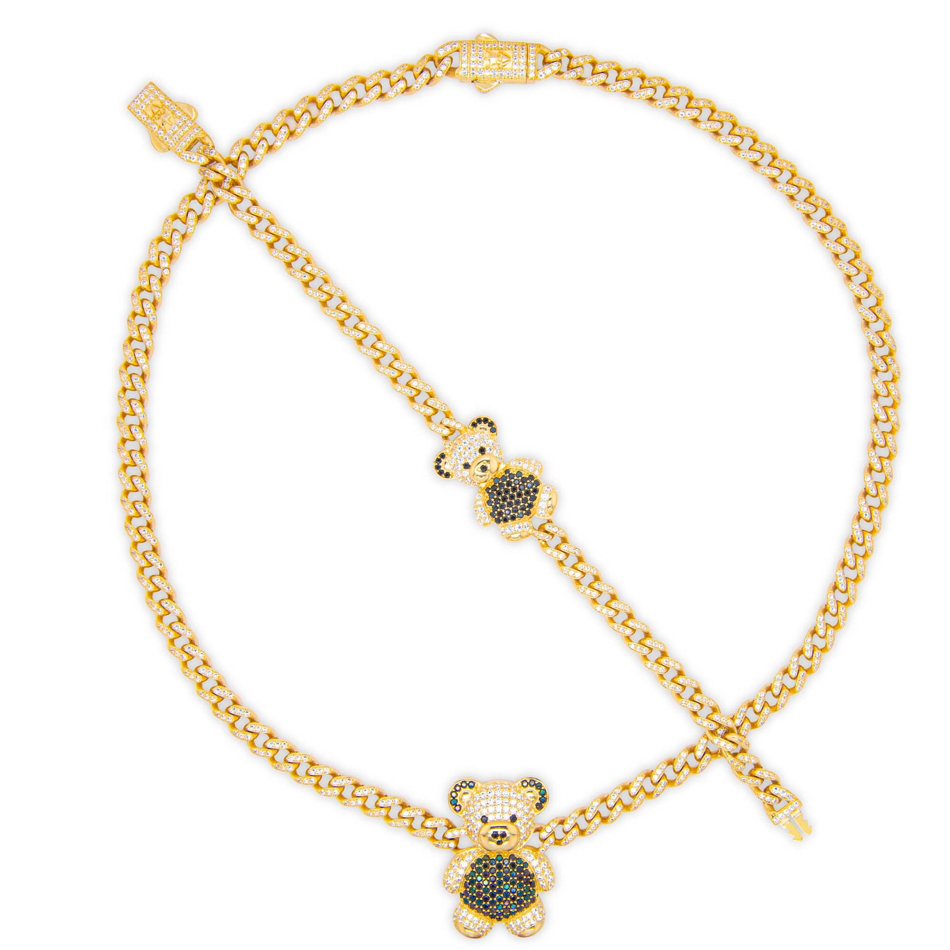 14K Yellow Gold Black and White CZ Monaco Teddy Bear Set